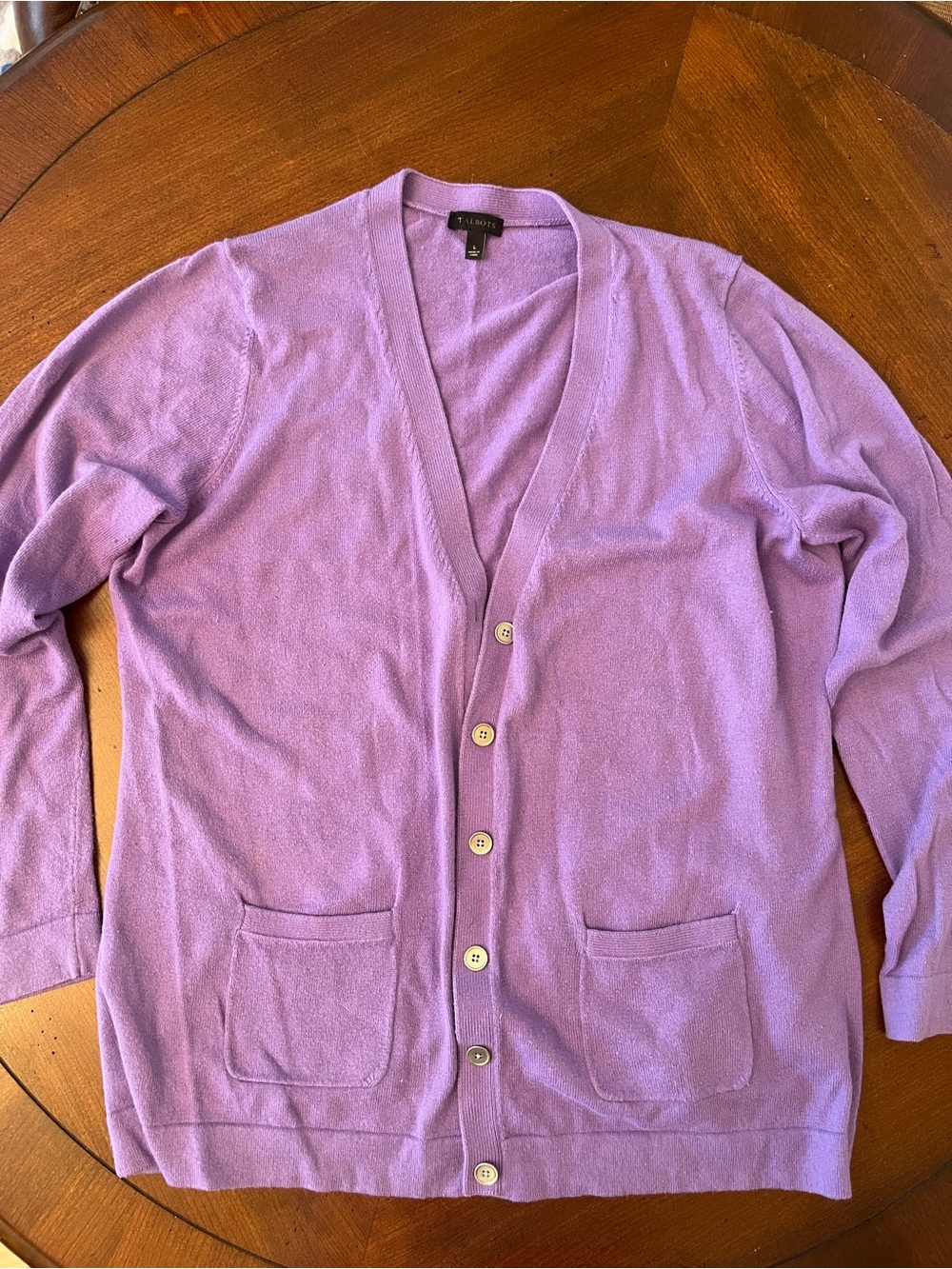 Talbots Lavender V-Neck Button Cardigan